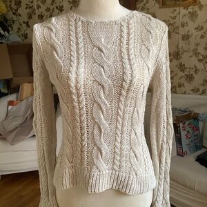 Garnet Hill Cotton Linen Blend Cable Sweater Beige Size S